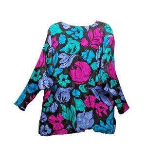 Vintage 100% SILK DISEGNI Blouse Size 10 Women Dolman Sleeve Floral Elegant